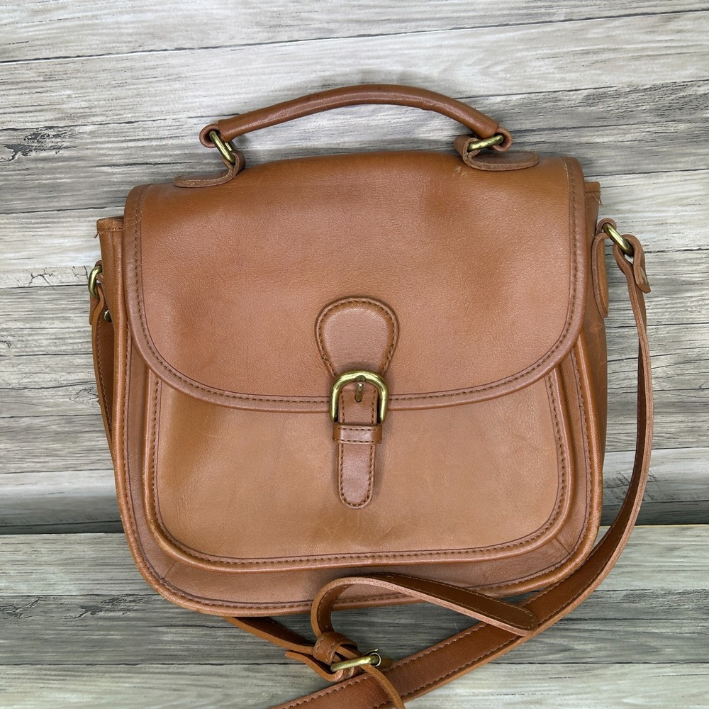 Vintage Hunt Club Leather Crossbody Saddle Bag Brown Purse Preppy Equestrian